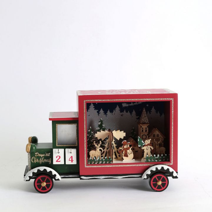 Wooden Christmas truck calendar with 4 headlights