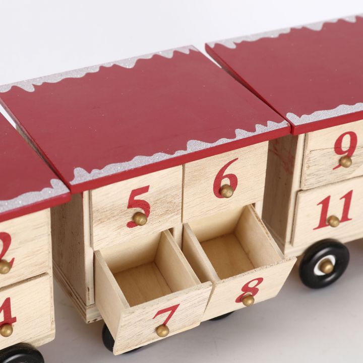 Wooden three-section train calendar