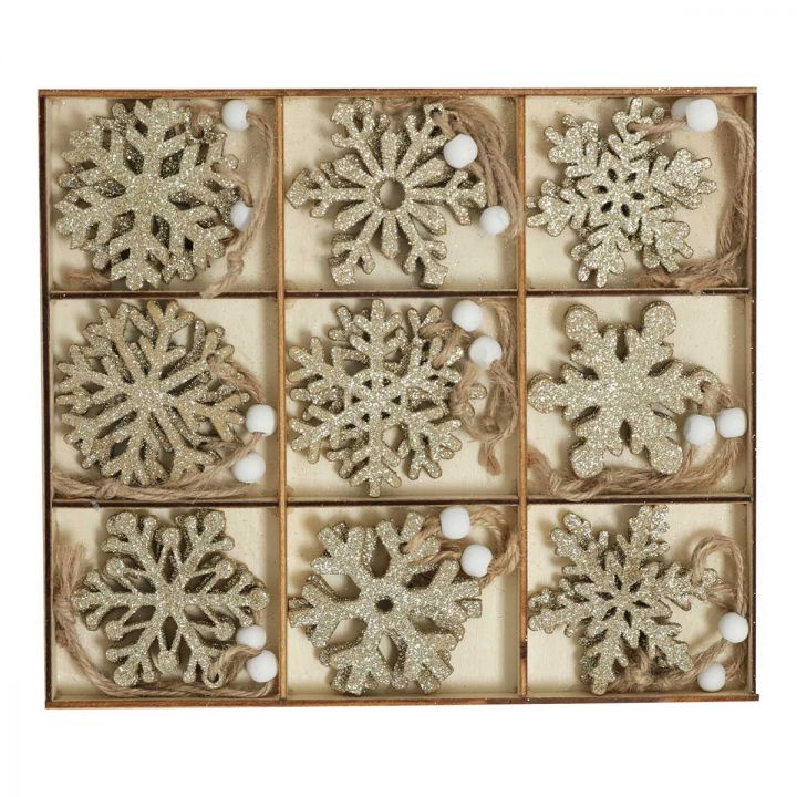 Wooden snowflake hanging ornaments set of 18