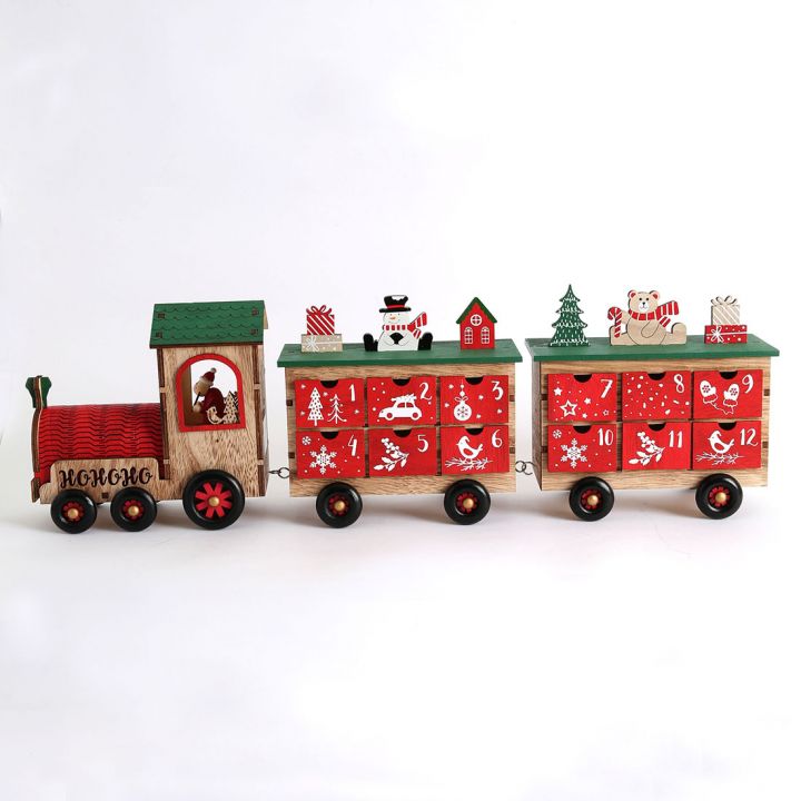 Christmas Wooden Reusable Advent Calendar Train with 24 Drawers Countdown to Christmas