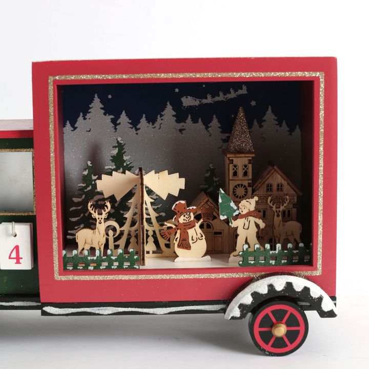 Wooden Christmas truck calendar with 4 headlights