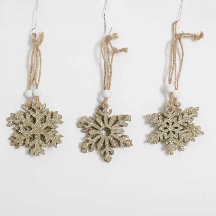Wooden snowflake hanging ornaments set of 18