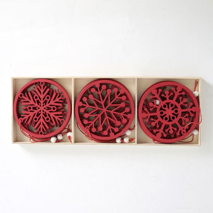 Wooden Christmas hanging ornaments 9 asst.