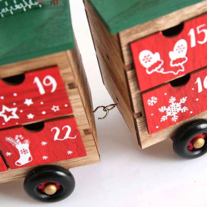 Christmas Wooden Reusable Advent Calendar Train with 24 Drawers Countdown to Christmas