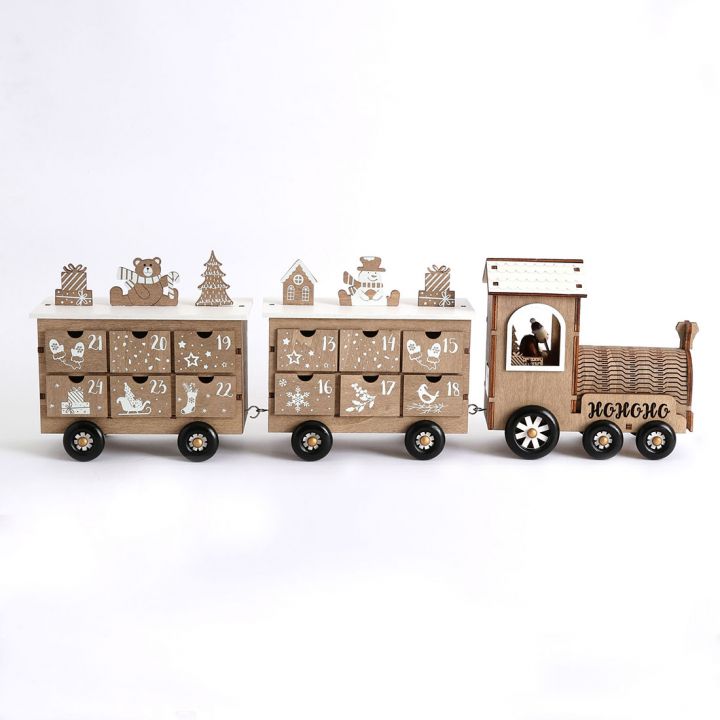 Christmas Wooden Reusable Advent Calendar Train with 24 Drawers Countdown to Christmas