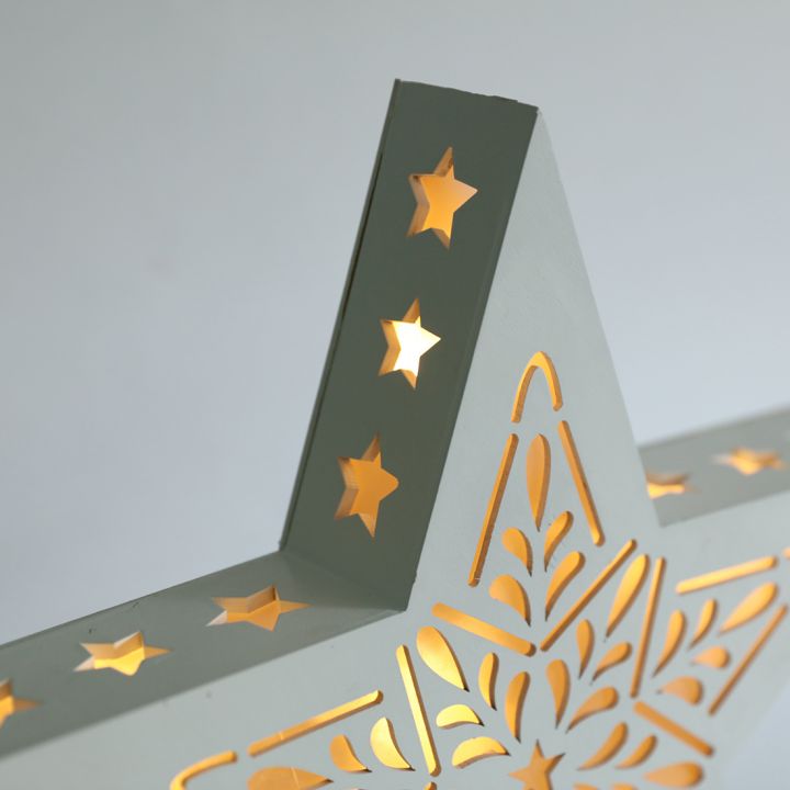 Wooden star+ 6 head LED lights, 2xAAA battery box