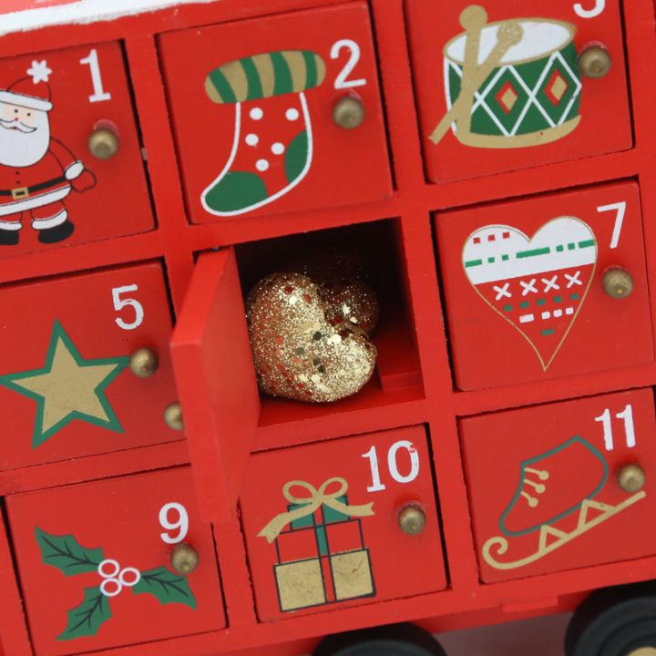 Wooden red and green Christmas calendar truck
