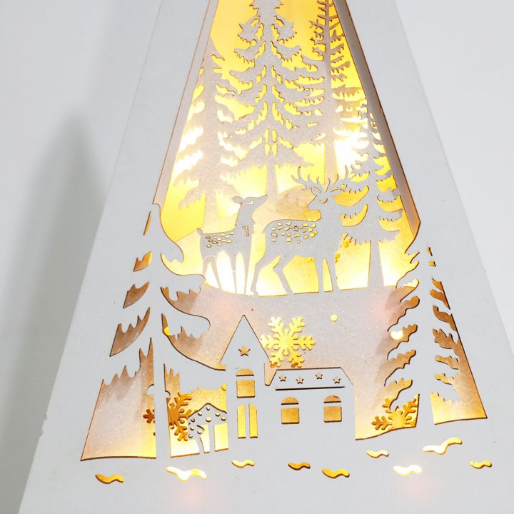 Wooden Christmas tree ornaments + 7 headlights + 2xAAA battery box