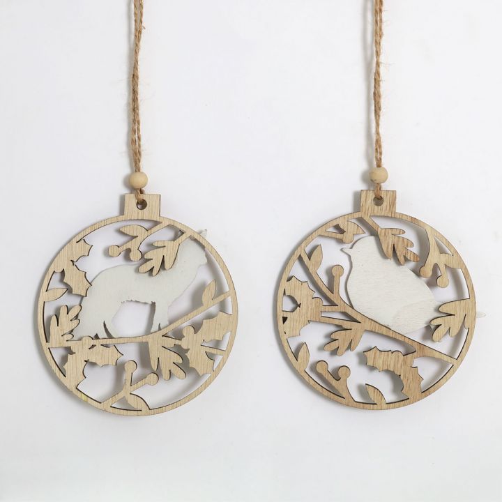 Wooden Christmas Forest animal hanging ornament, 2 asst.