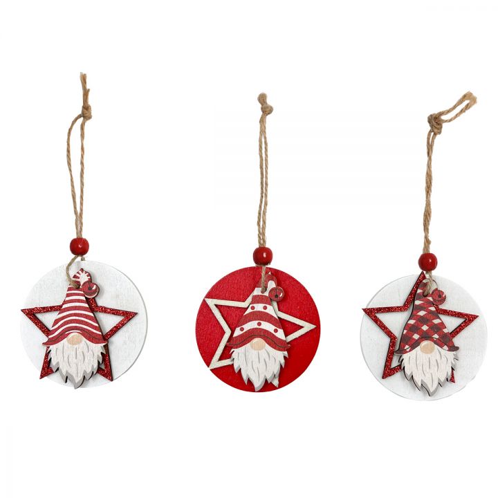 Wooden Christmas Gnome Hanging ornaments set of 3