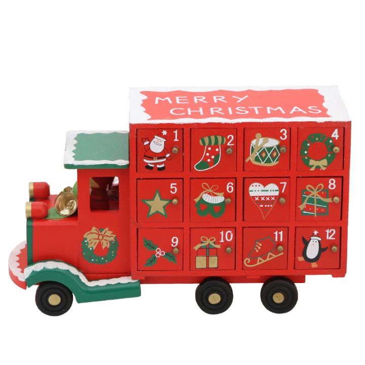 Wooden red and green Christmas calendar truck