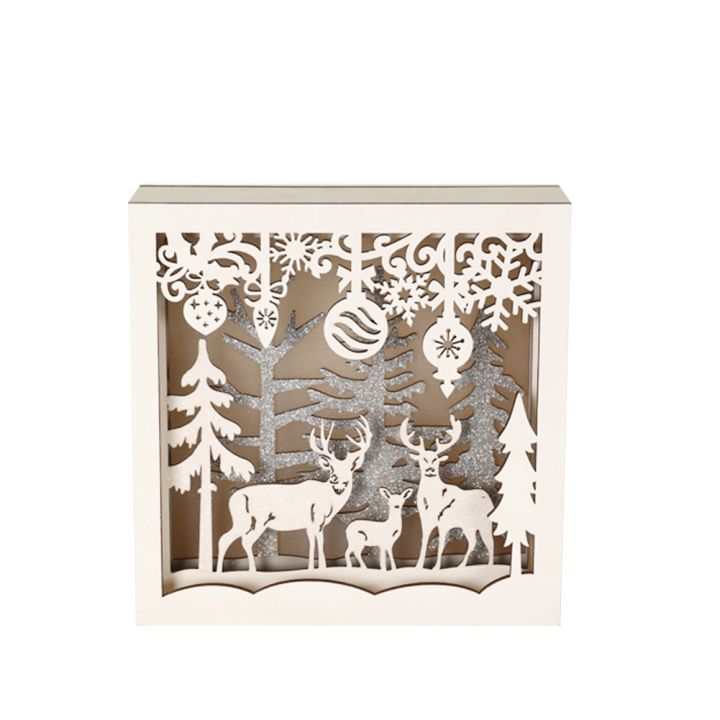 Wooden Christmas square frame light, 10 heads LED light, 2xAAA battery box