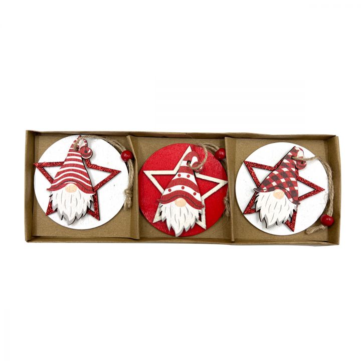 Wooden Christmas Gnome Hanging ornaments set of 3