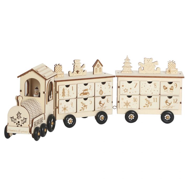 Christmas Wooden Reusable Advent Calendar Train with 24 Drawers Countdown to Christmas