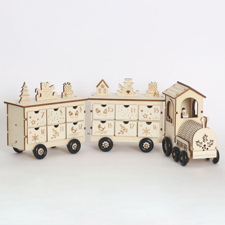 Christmas Wooden Reusable Advent Calendar Train with 24 Drawers Countdown to Christmas