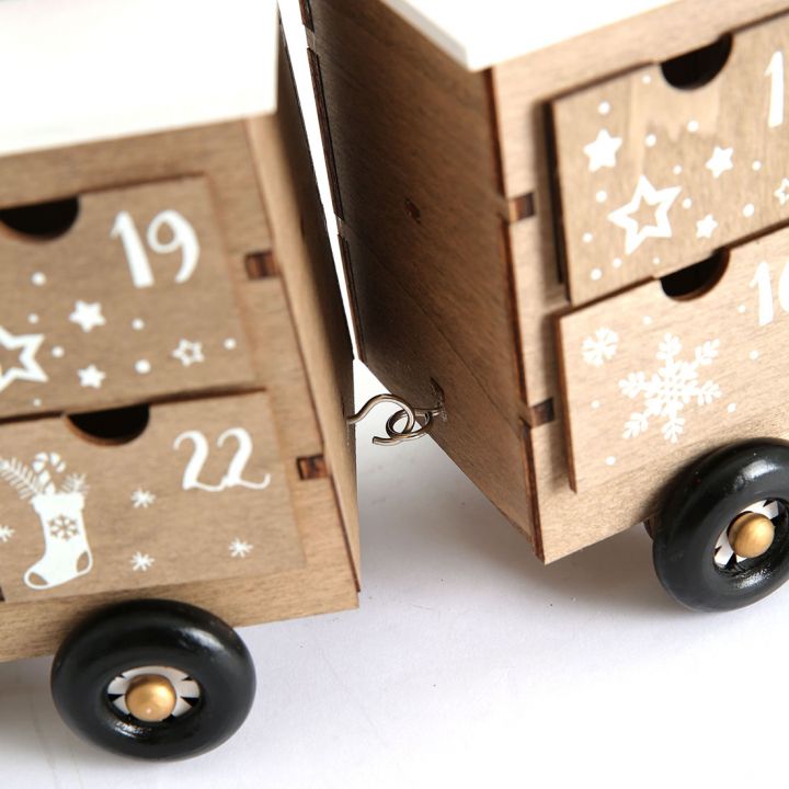 Christmas Wooden Reusable Advent Calendar Train with 24 Drawers Countdown to Christmas