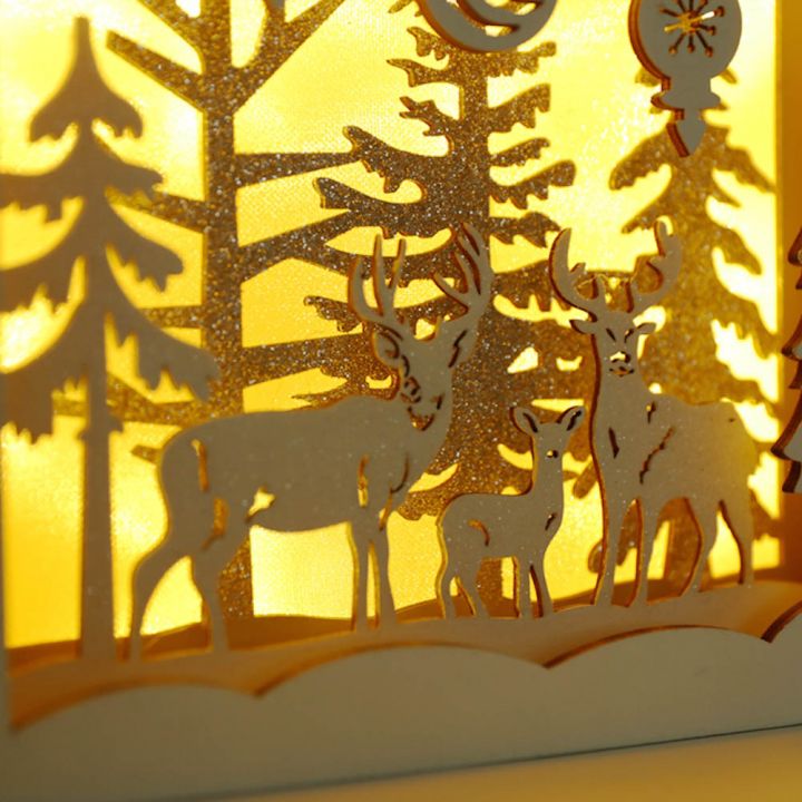 Wooden Christmas square frame light, 10 heads LED light, 2xAAA battery box